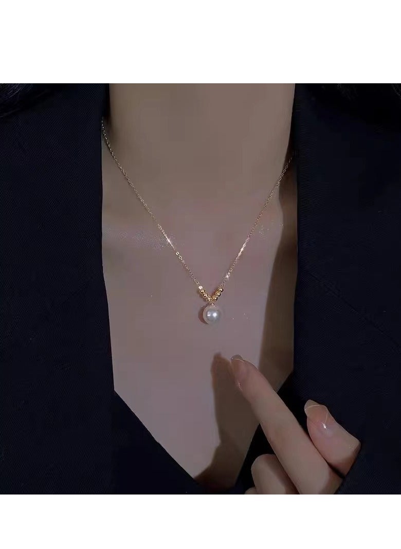 DUNISO Pearl Choker Necklace for Women,14k Gold Plated Titanium Steel Adjustable Boho Beach Layered Pearl Beaed Necklace Earrings Jewelry Set for Bride Bridesmaid Wedding Gifts  - Image 3