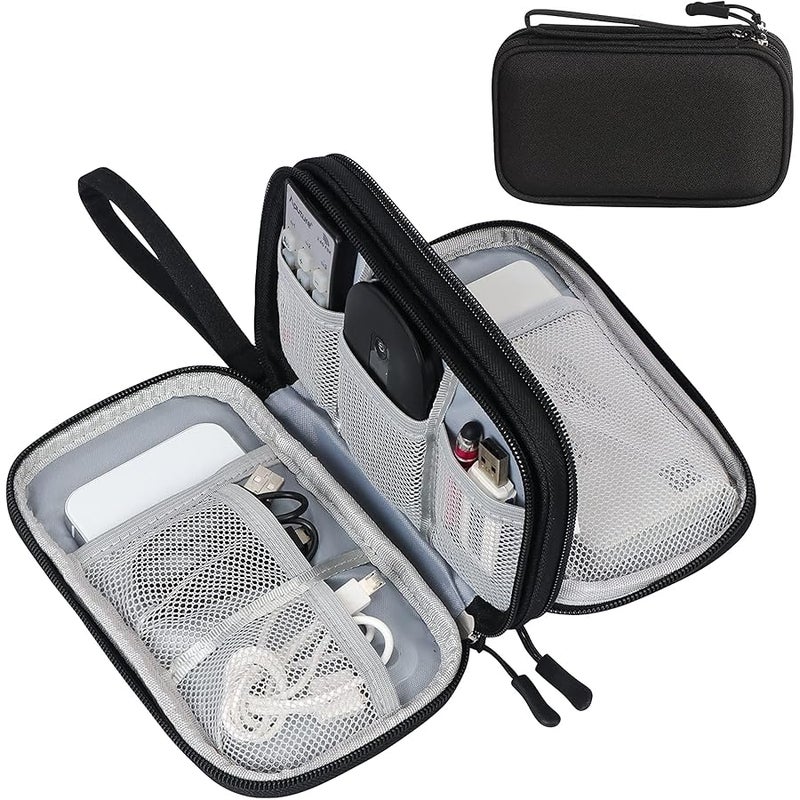 FYY Travel Cable Organizer Bag Electronic Accessories Portable Waterproof Carrying Bag Double Layers All-in-One Storage Bag for Cord, Charger, Phone and Earphone - Black - Image 1