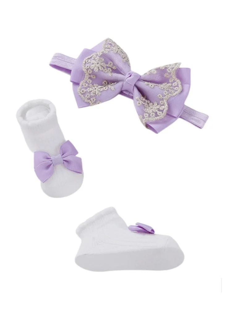 Bambimici Bambimici - Aaliyah Socks & Cute Ribbon Big Bow Headband Set - Purple