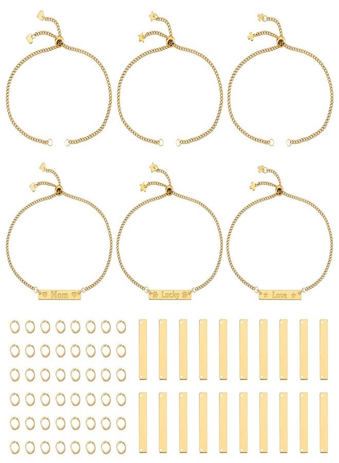 UNICRAFTALE DIY 304 Stainless Steel Rectangle Link Bracelet Making Kits Golden Engravable Bracelets Blank Tags Links Connectors 25cm Slider Bracelet 3.5mm Open Jump Rings for Bracelets Jewelry Making - Image 1