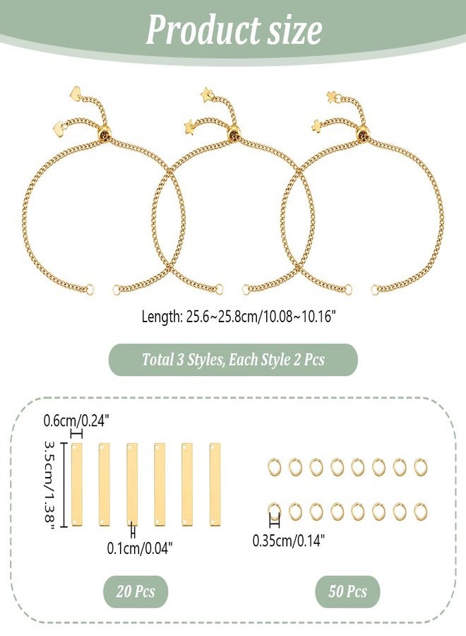 UNICRAFTALE DIY 304 Stainless Steel Rectangle Link Bracelet Making Kits Golden Engravable Bracelets Blank Tags Links Connectors 25cm Slider Bracelet 3.5mm Open Jump Rings for Bracelets Jewelry Making - Image 3