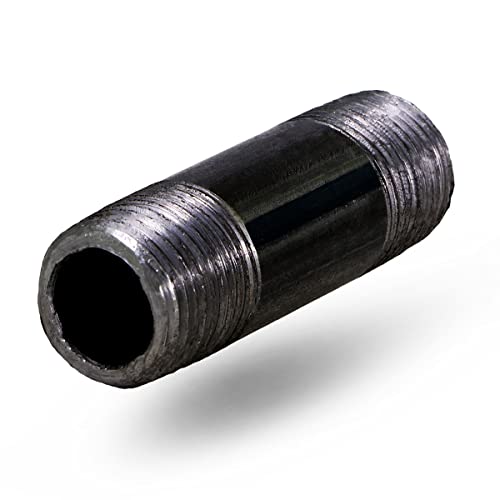 SupplyGiant 1/2 x 6 Inch Black Steel Pipe (10-Pack), Heavy Duty Industrial Malleable Iron Pipes, Pre Cut Threaded Nipple Great For All DIY Furniture And Black Pipe Shelving - Image 1