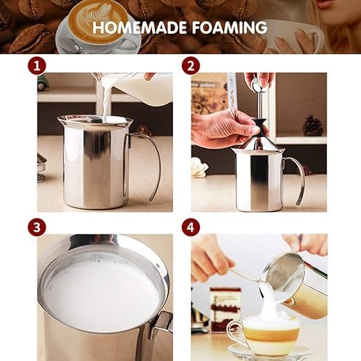 BEYKURY Stainless Steel Manual Milk Frother Handheld 400ml Coffee Foam Maker for Cappuccino Chocolate Coffee and Beating Milk - Image 4