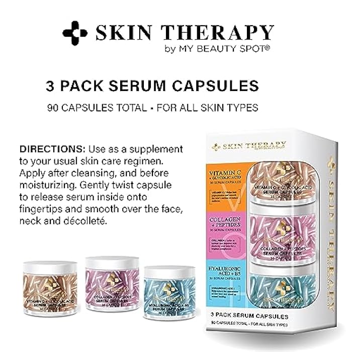 My Beauty Spot Facial Serum Capsules 3 Pack 90pcs Vitamin C Serum, Hylunaric Acid Serum, Collagen Serum for Face Anti Aging Anti Wrinkle Serum for Fine Lines - Image 5