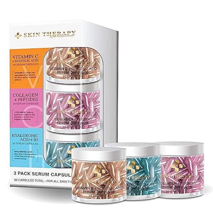 My Beauty Spot Facial Serum Capsules 3 Pack 90pcs Vitamin C Serum, Hylunaric Acid Serum, Collagen Serum for Face Anti Aging Anti Wrinkle Serum for Fine Lines - Image 1