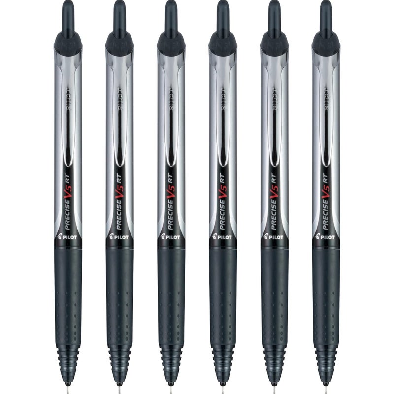 Pilot, Precise V5 RT Refillable & Retractable Rolling Ball Pens, Extra Fine Point 0.5 mm, Black, Pack of 6 - Image 1