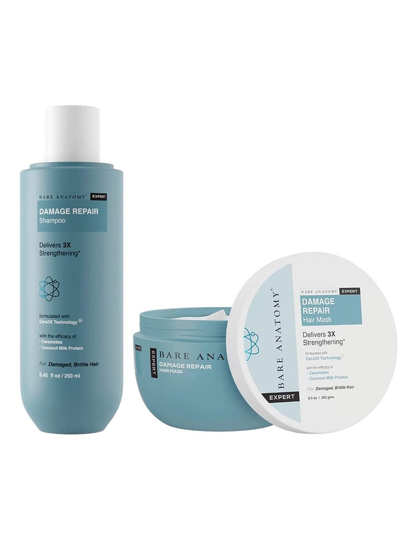 BARE ANATOMY Damage Repair Shampoo and Hair Mask Kit Repairs Damaged Weak and Dry Hair Prevents Hair Fall with Coconut Milk Protein Sulphate and Paraben Free for Women and Men 250ml 250g - Image 1