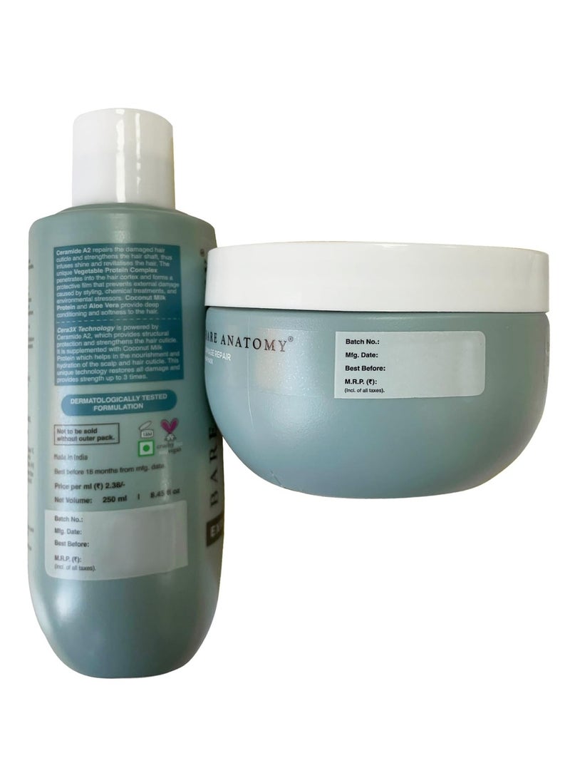 BARE ANATOMY Damage Repair Shampoo and Hair Mask Kit Repairs Damaged Weak and Dry Hair Prevents Hair Fall with Coconut Milk Protein Sulphate and Paraben Free for Women and Men 250ml 250g - Image 5