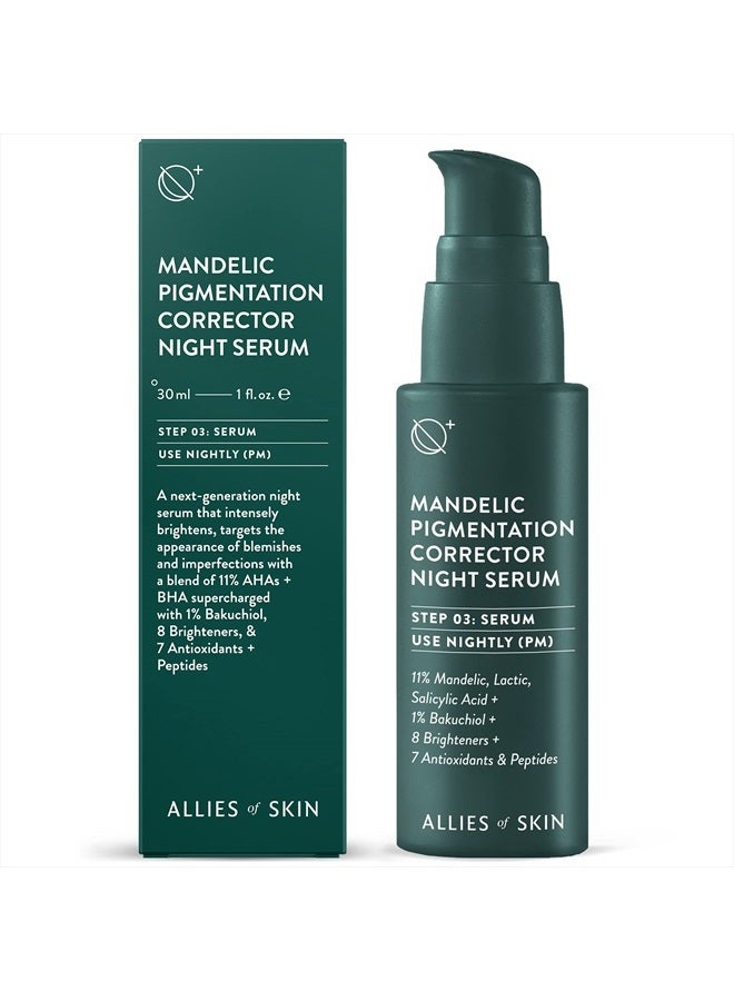 Allies of Skin Mandelic Pigmentation Corrector Night Serum: Mandelic, Lactic & Salicylic Acid, Hyaluronic Acid, Niacinamide, Bakuchiol, Rosehip & Tamanu Oils. Exfoliate & Target Uneven Skin Tone 1oz / - Image 1