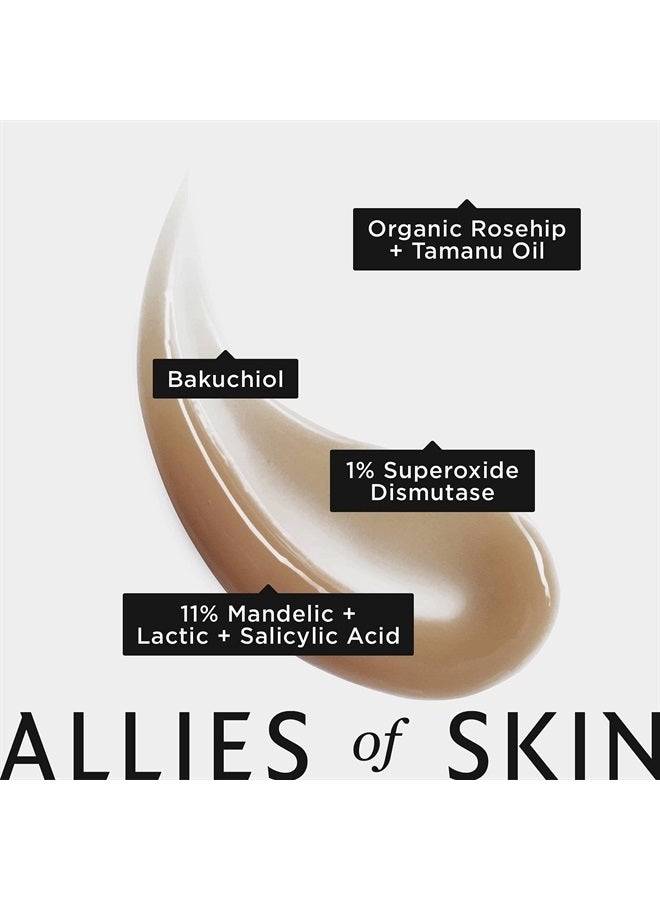 Allies of Skin Mandelic Pigmentation Corrector Night Serum: Mandelic, Lactic & Salicylic Acid, Hyaluronic Acid, Niacinamide, Bakuchiol, Rosehip & Tamanu Oils. Exfoliate & Target Uneven Skin Tone 1oz / - Image 3