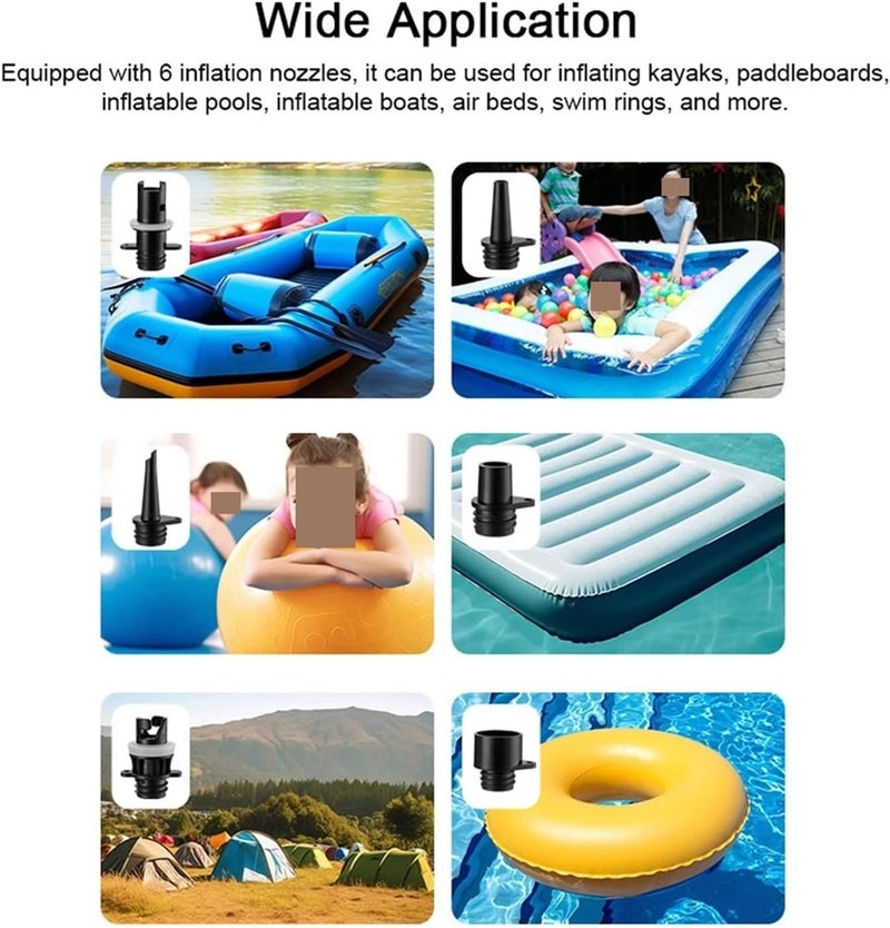 Air Pump, Portable Paddle Board Pump 20PSI High Pressure Electric Air Compressor Inflation with 6 Nozzles for Inflatable Boat,Electric Air Pump - Image 4