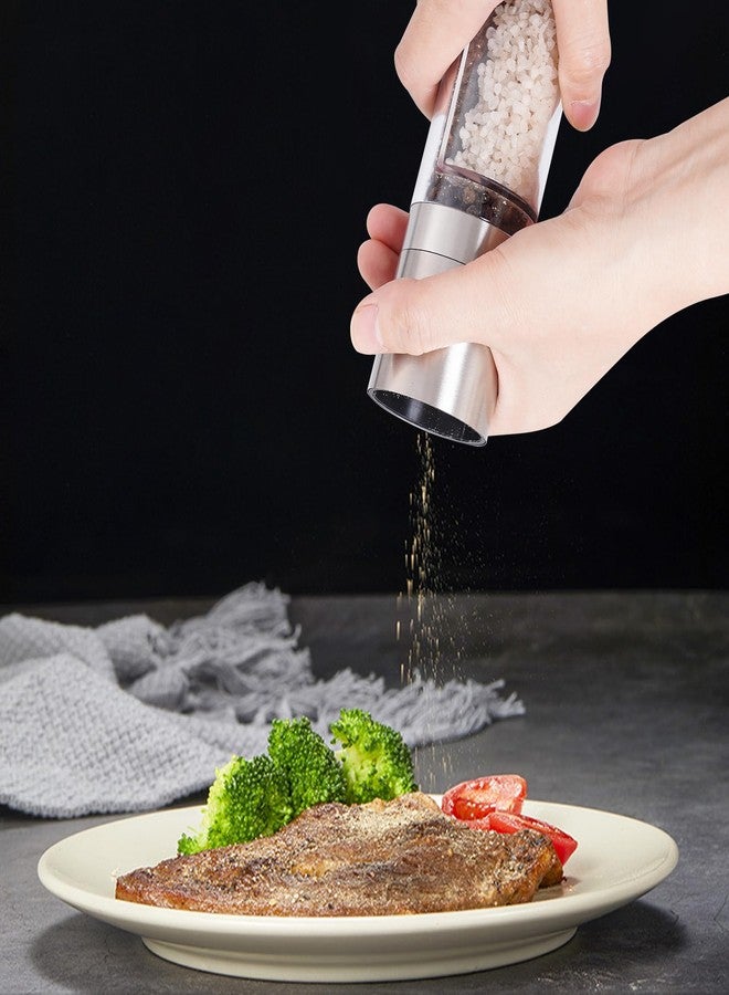 Miayon 2 in 1 Salt and Pepper Grinder Stainless Steel Manual Pepper Mill Adjustable Coarseness Ceramic Spice Grinder Dual Refillable Salt Pepper Mill Shaker for Camping Travel Outdoor Home BBQ - Image 5