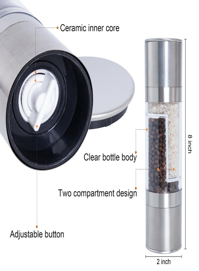 Miayon 2 in 1 Salt and Pepper Grinder Stainless Steel Manual Pepper Mill Adjustable Coarseness Ceramic Spice Grinder Dual Refillable Salt Pepper Mill Shaker for Camping Travel Outdoor Home BBQ - Image 2