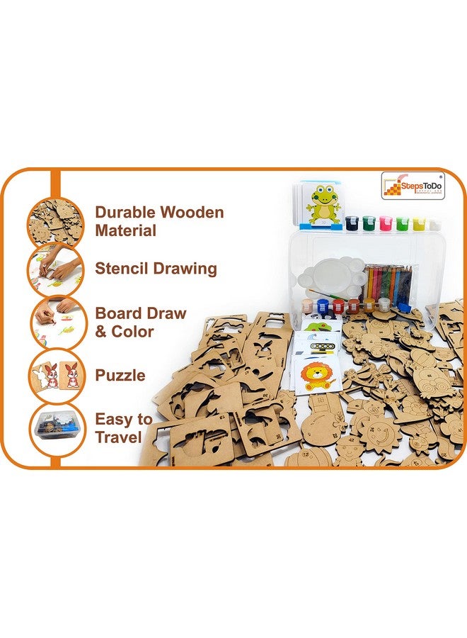 StepsToDo Ultimate Artistic Wooden Drawing and Colouring Stencil Kit. DIY Wooden Drawing Stencil, Colouring, Puzzle Kit. Wooden Craft Kits - Image 2