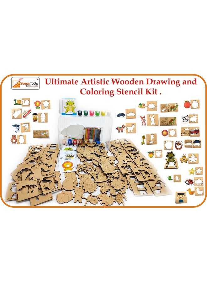 StepsToDo Ultimate Artistic Wooden Drawing and Colouring Stencil Kit. DIY Wooden Drawing Stencil, Colouring, Puzzle Kit. Wooden Craft Kits - Image 1