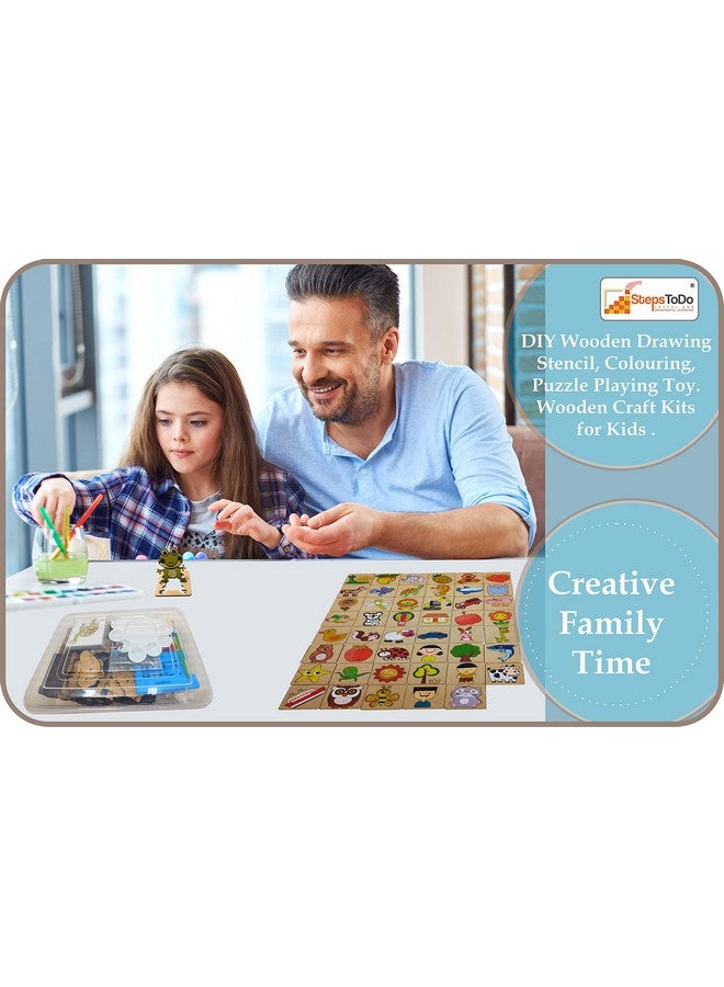 StepsToDo Ultimate Artistic Wooden Drawing and Colouring Stencil Kit. DIY Wooden Drawing Stencil, Colouring, Puzzle Kit. Wooden Craft Kits - Image 4
