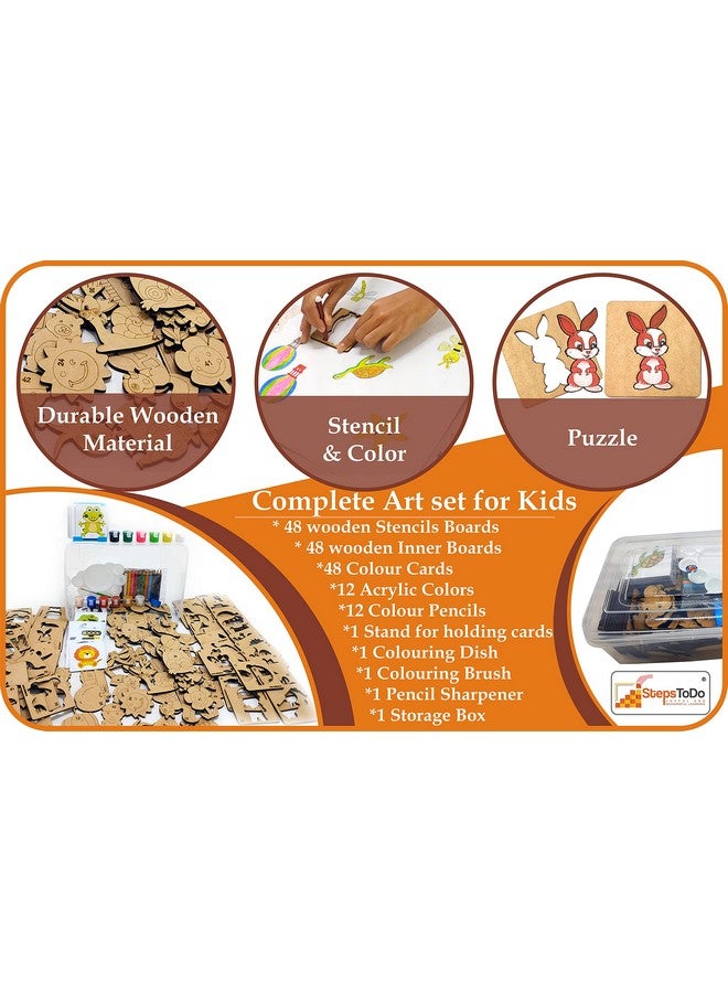 StepsToDo Ultimate Artistic Wooden Drawing and Colouring Stencil Kit. DIY Wooden Drawing Stencil, Colouring, Puzzle Kit. Wooden Craft Kits - Image 3