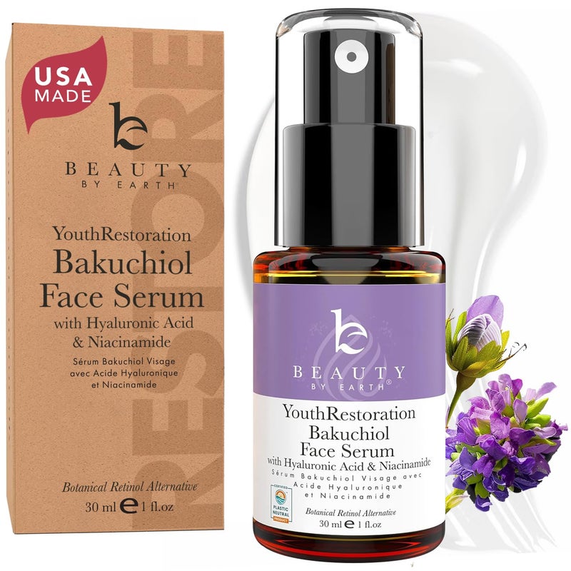Beauty by Earth Bio Retinol Alternative Bakuchiol Serum  Smooths Skin  Reduces Fine Lines USA Made with Natural  Organic Ingredients AntiAging Skin Care Formula Vegan Cruelty Free