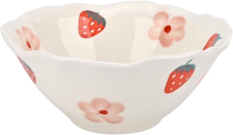 Koythin Ceramic Cute Bowl Creative Soup Bowls Flower Bowl for Kitchen Cereal Oatmeal Salad Aesthetics Home Decor Strawberries and Flowers - Image 1