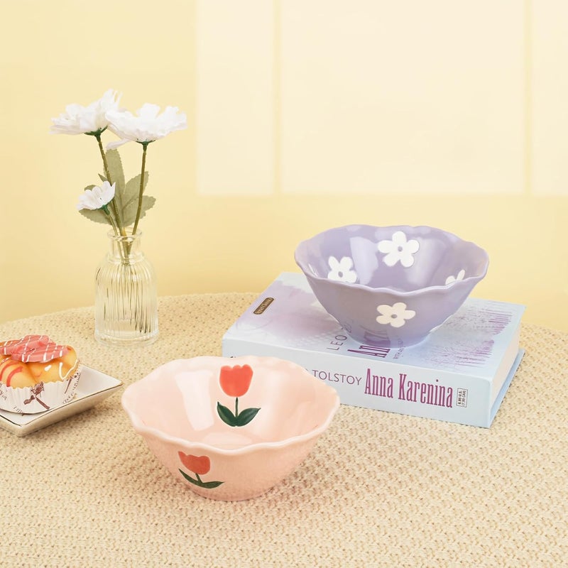 Koythin Ceramic Cute Bowl Creative Soup Bowls Flower Bowl for Kitchen Cereal Oatmeal Salad Aesthetics Home Decor Strawberries and Flowers - Image 5