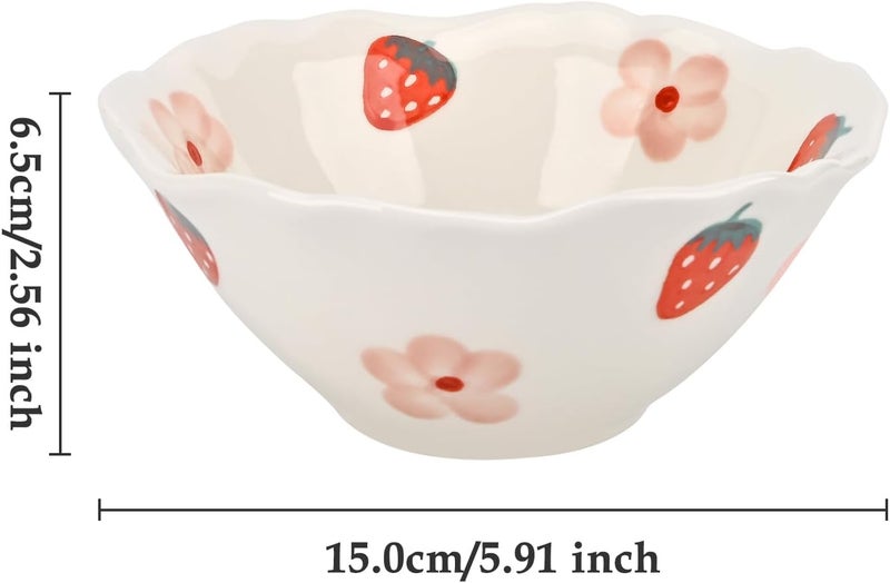 Koythin Ceramic Cute Bowl Creative Soup Bowls Flower Bowl for Kitchen Cereal Oatmeal Salad Aesthetics Home Decor Strawberries and Flowers - Image 2