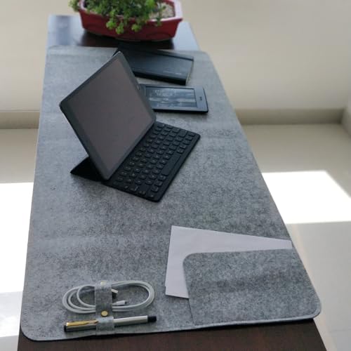 Hamelin Neuro Felt Desk Spread | Vegan Leather Anti-Skid Anti-Slip Desk Mat with Flap & Loops | Laptop Mat for Work from Home Office & Gaming | Extended Mouse Pad & Keyboard Desk Pad | Grey, M… - Image 2