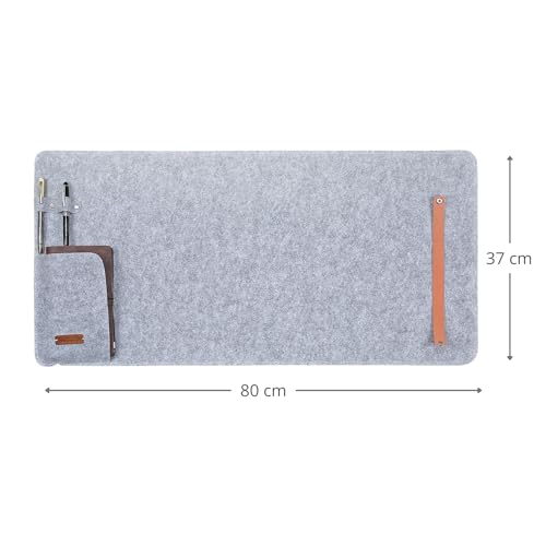 Hamelin Neuro Felt Desk Spread | Vegan Leather Anti-Skid Anti-Slip Desk Mat with Flap & Loops | Laptop Mat for Work from Home Office & Gaming | Extended Mouse Pad & Keyboard Desk Pad | Grey, M… - Image 3