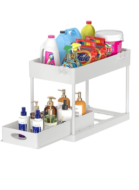 2-Tier Under Sink Organizer with Sliding Storage Drawer, Under Sink Organizers and Storage Under Sliding Cabinet Basket Organizer for Bathroom Kitchen