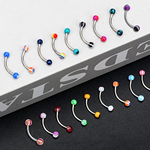 CrazyPiercing Colorful Acrylic Ball Stainless Steel Curved Bar Eyebrow Rings Tragus Piercing, 50Pcs, 16G (Stainless Steel Bar) - Image 5