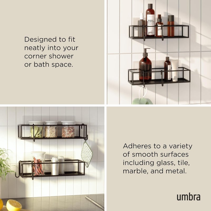 UMBRA Cubiko Shower Shelf, Metal Floating Shelves with Adhesive Mounting Strips, 2-Pack, Black - Image 4