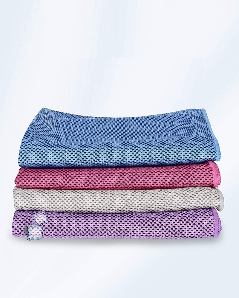 P-PLUS INTERNATIONAL Cooling Towel Cool Cold Towel for Neck, Microfiber Ice Towel, Soft Breathable Chilly Towel for Yoga, Golf, Gym, Camping, Running, Workout(Grey+Blue+Pink+Purple, Pack of 4) - Image 1