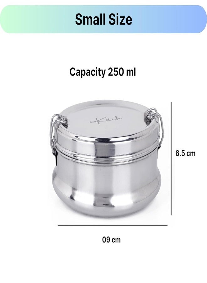 inKitch Premium Stainless Steel Lunch Box for Office, Kids & Travel | Airtight, Leakproof Meal Pack with Separator Plate & Locking Clip | Durable Portable Food Container (1, 250ml) - Image 3