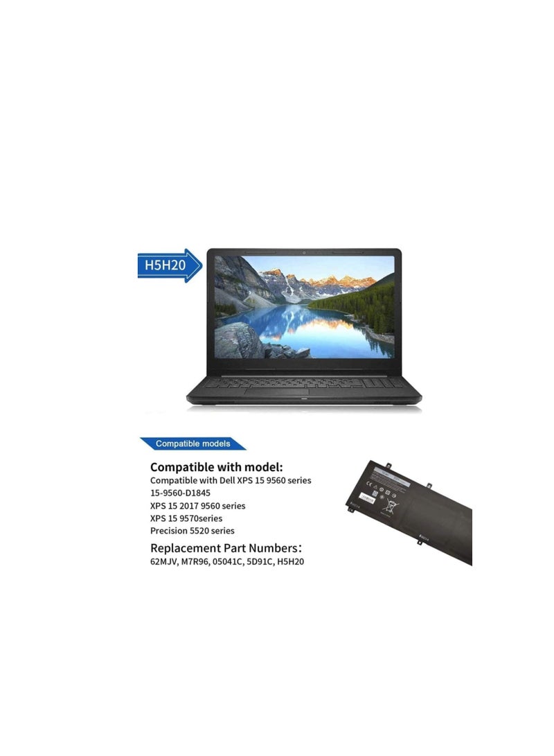 Terabyte REPLACEMENT H5H20 Battery for Dell XPS 15 9560 9550 9570 7590 7591 15-9560-D1845 Precision 5540 5530 5520 5510 62MJV 6GPTY M7R96 05041C 5D91C 11.4V 56WH - Image 2