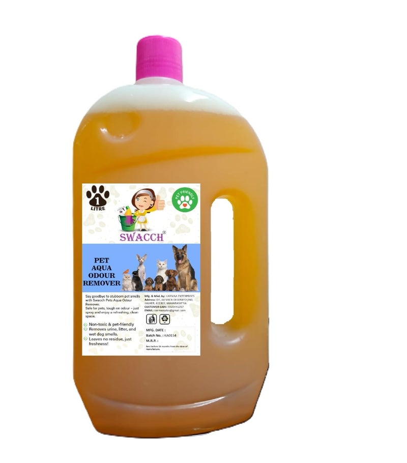 swacch Pet Aqua Odour Remover Liquid I Pet Safe Deodorizer for Home & Pet Areas I 1 Litre Orange - Image 1