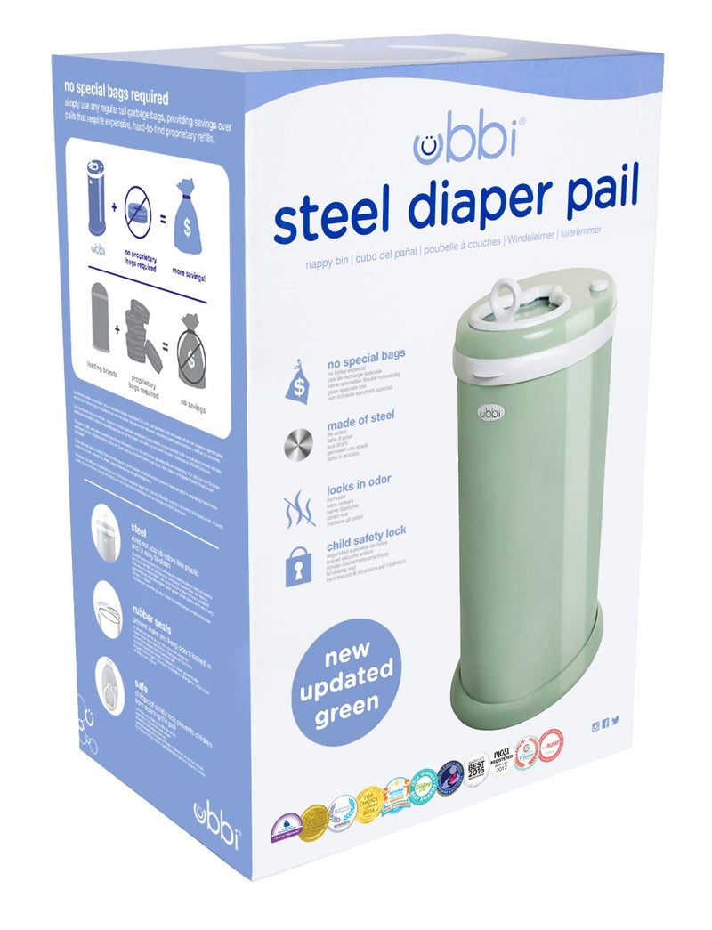ubbi Ubbi Steel Odor Locking, No Special Bag Required, Money Saving, Awards-Winning, Modern Design Registry Must-Have Diaper Pail, Sage  - Image 2