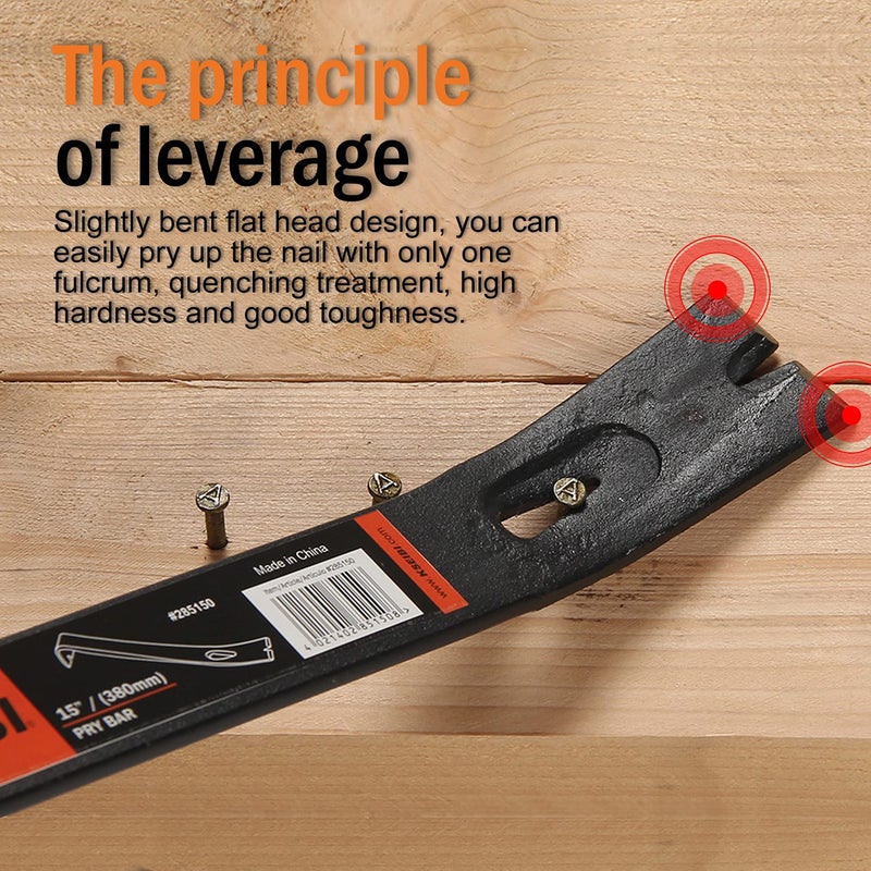 KSEIBI 285150 Hand Wonder Crow Bar Tool, Steel Nail Puller Paint Lid Lifter Trim Small Flat Pry Bar 15" inch for Prying, Scraping, Lifting, Pulling, Utility Claw Wonderbar - Image 3