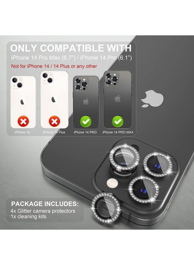 Choiche [3+1 for iPhone 14 Pro/iPhone 14 Pro Max Camera Lens Protector Bling, 9H Tempered Glass Camera Cover Screen Protector Metal Ring Decoration Accessories (Diamond-Black) - Image 2