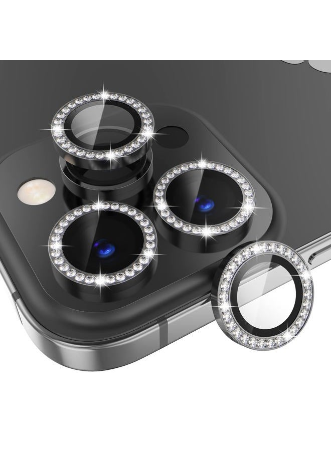 Choiche [3+1 for iPhone 14 Pro/iPhone 14 Pro Max Camera Lens Protector Bling, 9H Tempered Glass Camera Cover Screen Protector Metal Ring Decoration Accessories (Diamond-Black) - Image 1