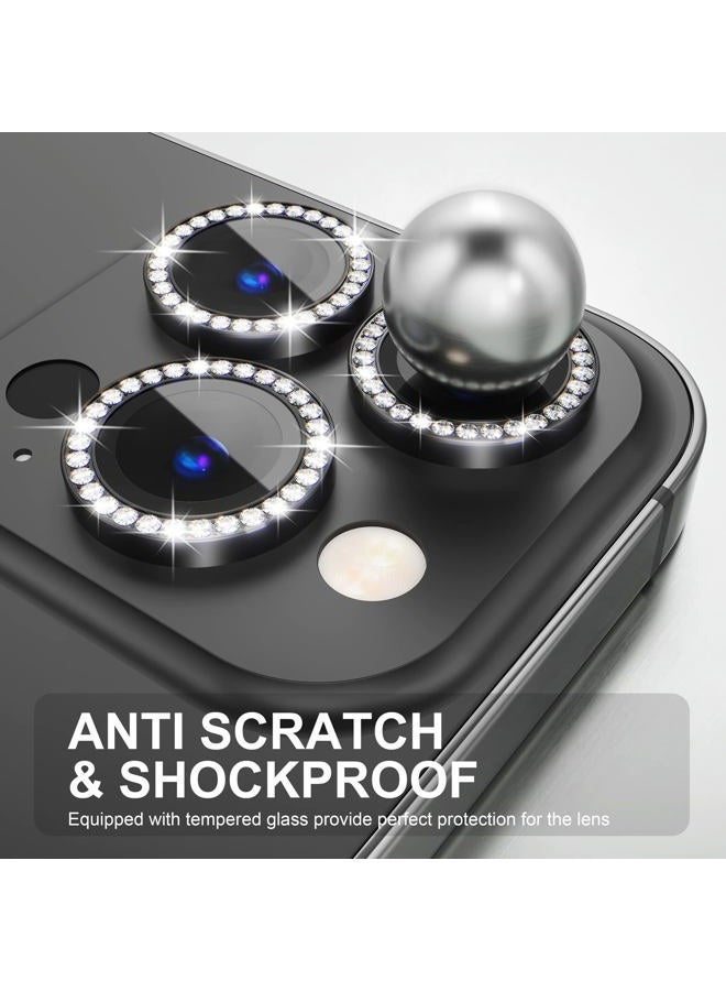 Choiche [3+1 for iPhone 14 Pro/iPhone 14 Pro Max Camera Lens Protector Bling, 9H Tempered Glass Camera Cover Screen Protector Metal Ring Decoration Accessories (Diamond-Black) - Image 3