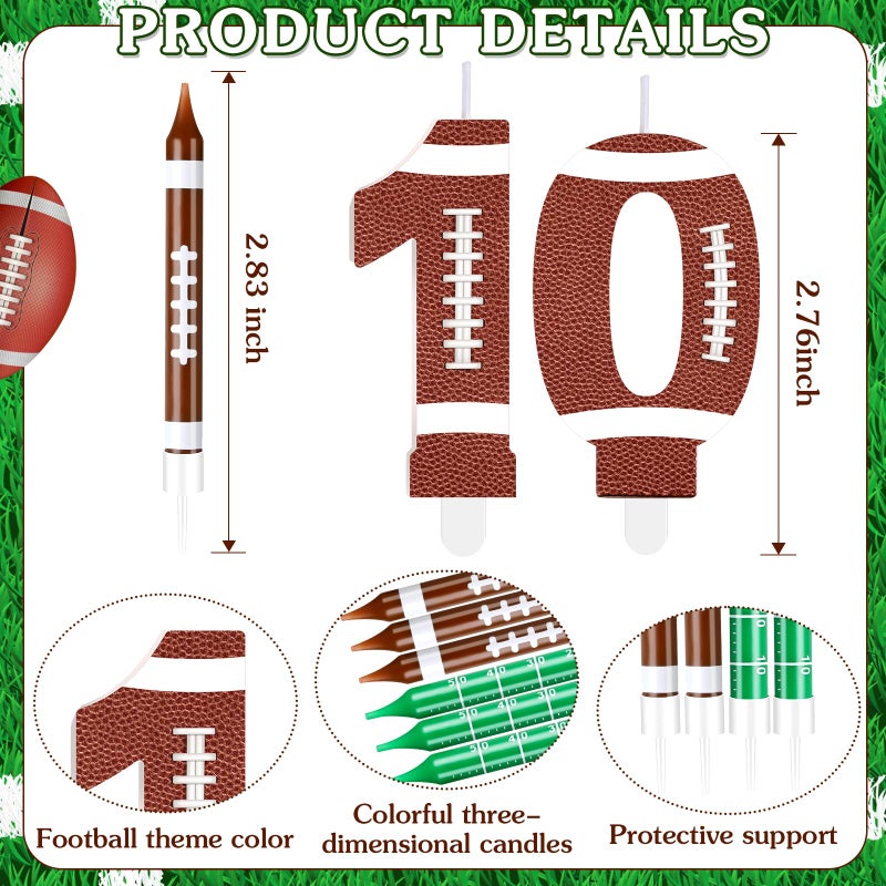 Photect 11 PCS Football Birthday Candles Number Candle Sports Cake Topper Decor Football Themed Birthday Cake Decorations for Boys Girls Kids Party Supplies(Number 10) - Image 2
