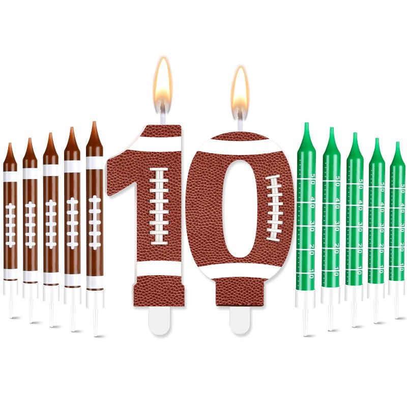 Photect 11 PCS Football Birthday Candles Number Candle Sports Cake Topper Decor Football Themed Birthday Cake Decorations for Boys Girls Kids Party Supplies(Number 10) - Image 1