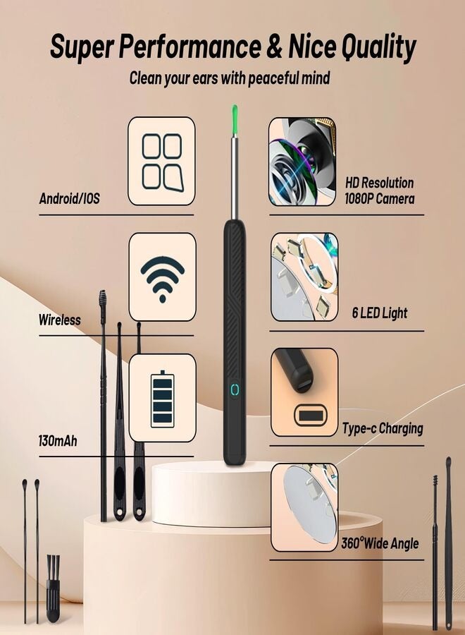 Generic Ear Wax Removal, Wireless Ear Cleaner Kit with 12 Ear Pickers and Storage Case, Ear Wax Removal Tool with Camera and 6 Ear Scoops, BLack  - Image 3