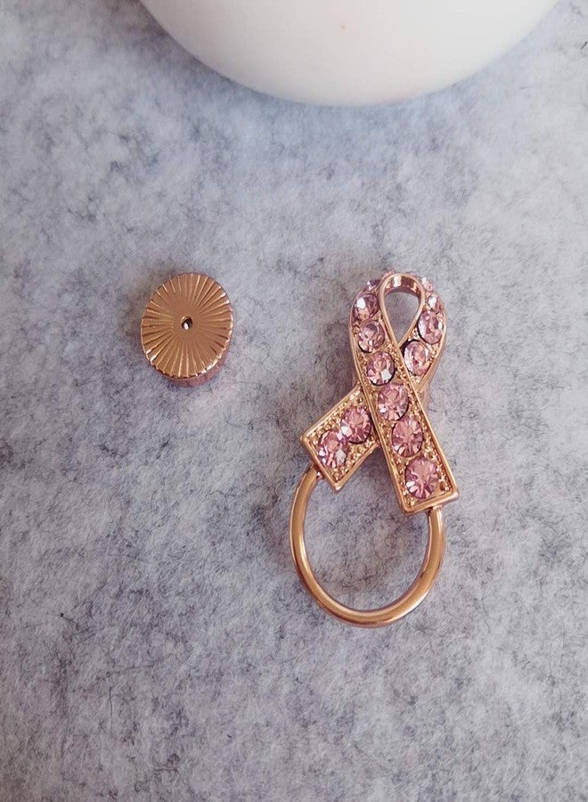 NOUMANDA Pink Crystal Ribbon Breast Cancer Awareness Magnetic Eyeglass Holder Safety Magnetic Brooch (rose gold) - Image 2
