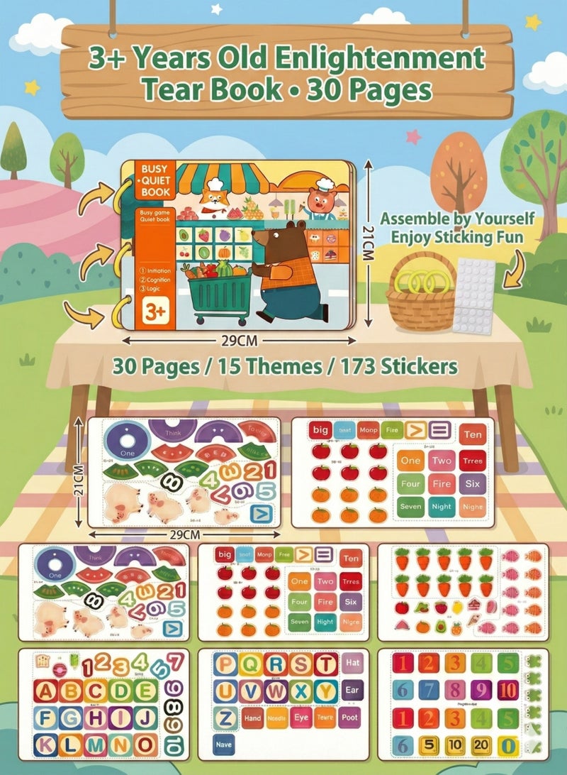 كتاب مشغول، 30 صفحة ألعاب تفاعلية للتعلم المبكر للأطفال من 3-6 سنوات، كتب قراءة للأطفال، كتاب تفاعلي للأطفال، كتاب تفاعلي للأطفال، كتاب هادئ - Image 1
