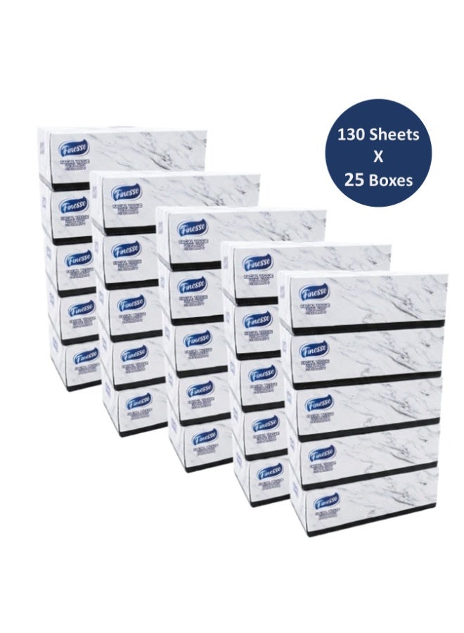 Finesse Daily Care Facial Tissue - Pack of 25 Boxes 130 sheets x 2 Ply