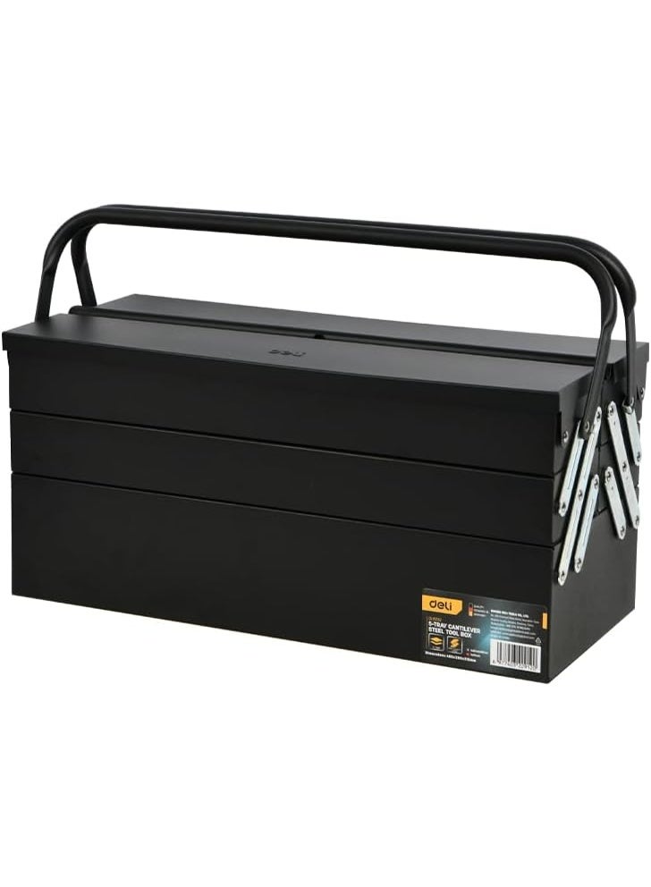 Deli 3-Layer Metal Tool Box 45x20x22cm - Cold-Rolled Steel with Orange-Peel Finish - Double Handle Rust-Proof Organizer
