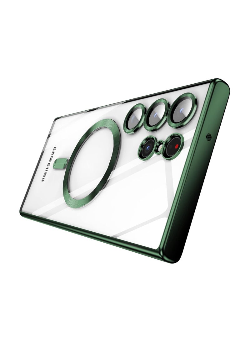 Ipefet for Samsung Galaxy S24 Ultra Case Magnetic Clear with Camera Lens Protector Full Protection MagSafe Electroplated Silicone Slim Fit Shockproof Protective Case Cover - Green - Image 1