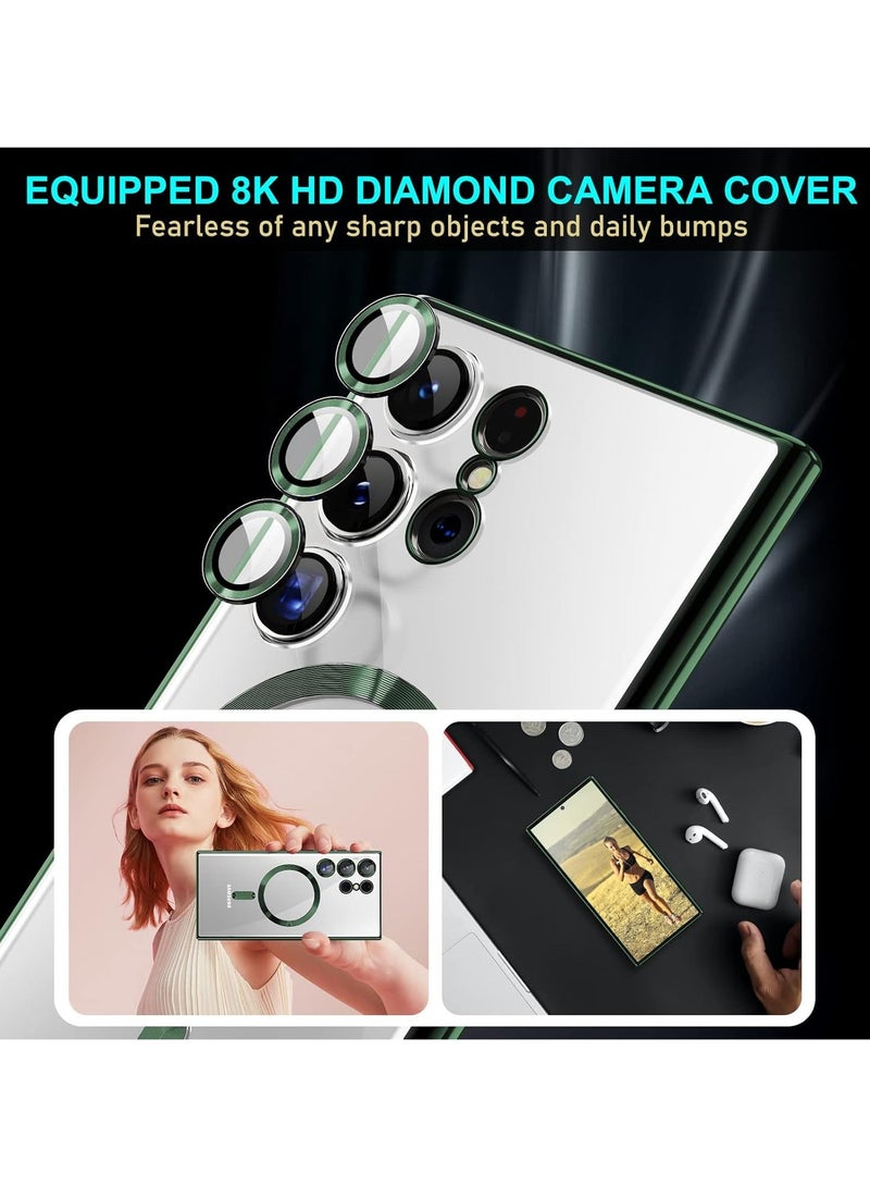 Ipefet for Samsung Galaxy S24 Ultra Case Magnetic Clear with Camera Lens Protector Full Protection MagSafe Electroplated Silicone Slim Fit Shockproof Protective Case Cover - Green - Image 3