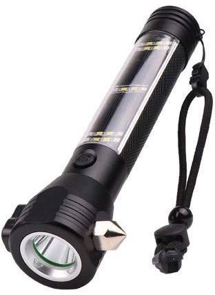 Golida - Golida Aluminium 7 Mode Rechargeable Solar LED Torch Flashlight Use for Car Emergency Tool with Window Breaker Seat Belt Cutter Compass for Camping Hiking - Image 1