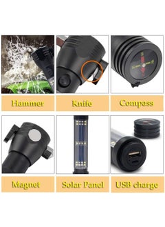 Golida Golida Aluminium 7 Mode Rechargeable Solar LED Torch Flashlight Use for Car Emergency Tool with Window Breaker Seat Belt Cutter Compass for Camping Hiking  - Image 4
